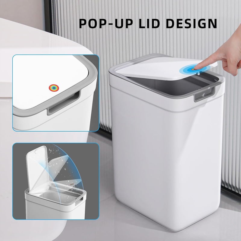 MOPALL 2 Pack Bathroom Trash Can with Lid, 3.6Gal + 2.4Gal Garbage Can with Pop-Up Lid, Small Trash Can Dog Proof, Slim Trash Bin Waste Basket for Toilet, Office, Bedroom, Living Room, Kitchen (White) - Image 3